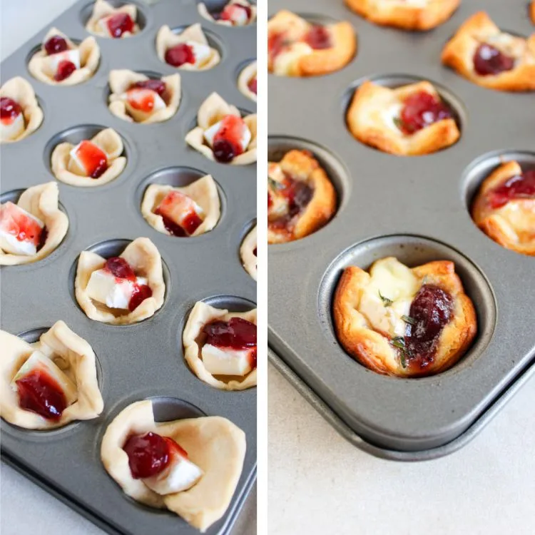 Cranberry Brie Bites in process baking